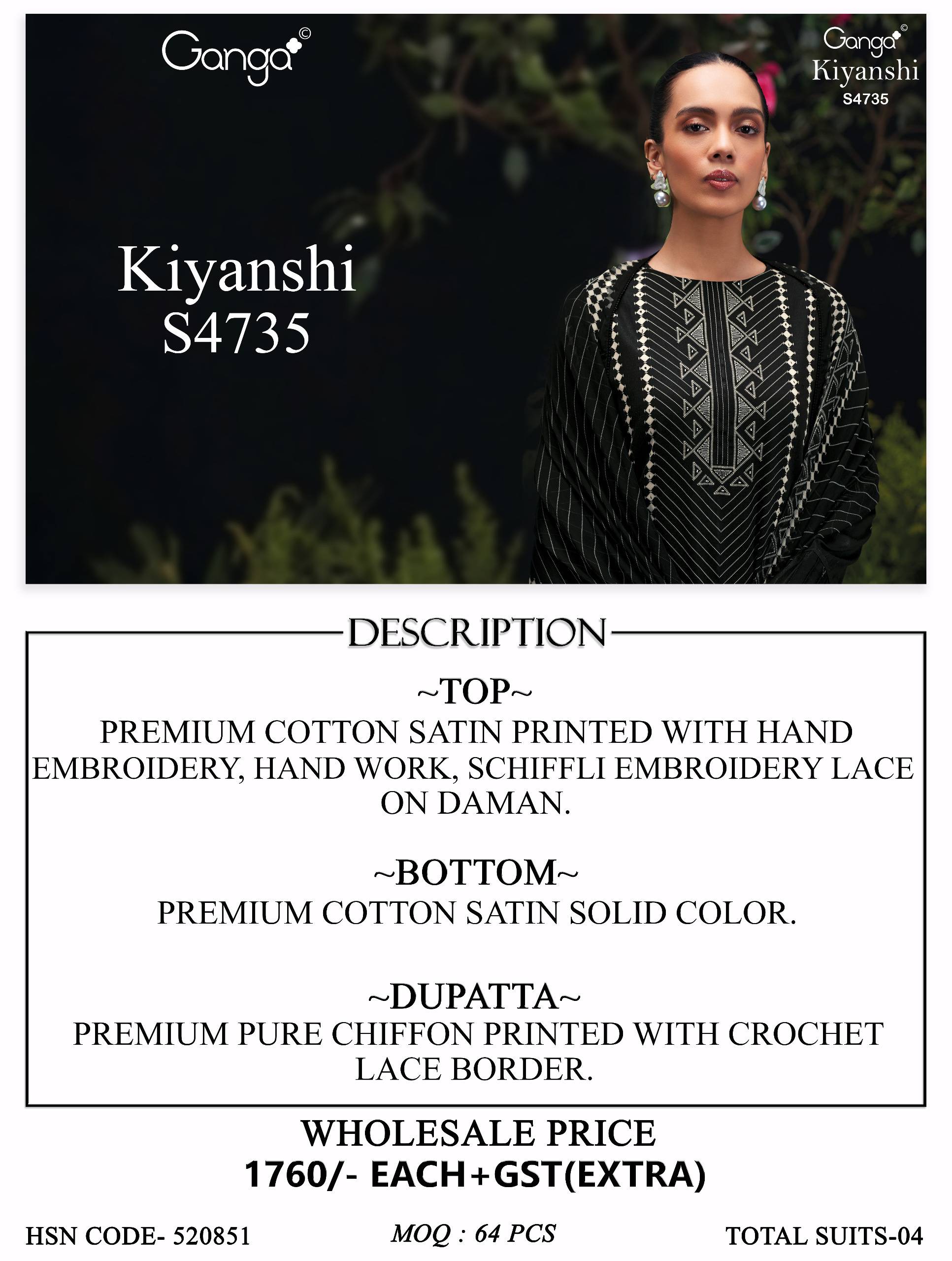 KIYANSHI 4735 SERIES BY GANGA FASHION Beautiful Colourful COTTON SATIN Dresses At Wholesale Price